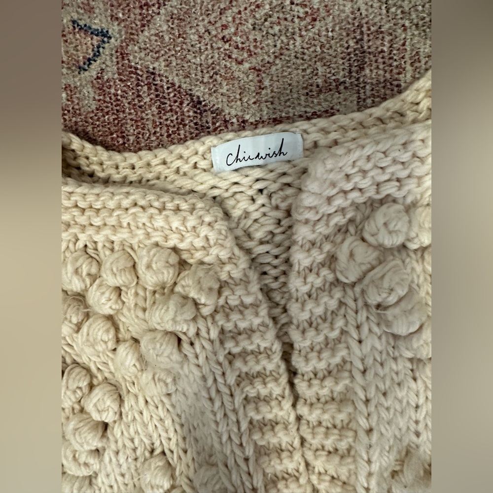 Chic Wish knit your love cardigan Anthropologie heart textured chunky size med - Picture 6 of 12
